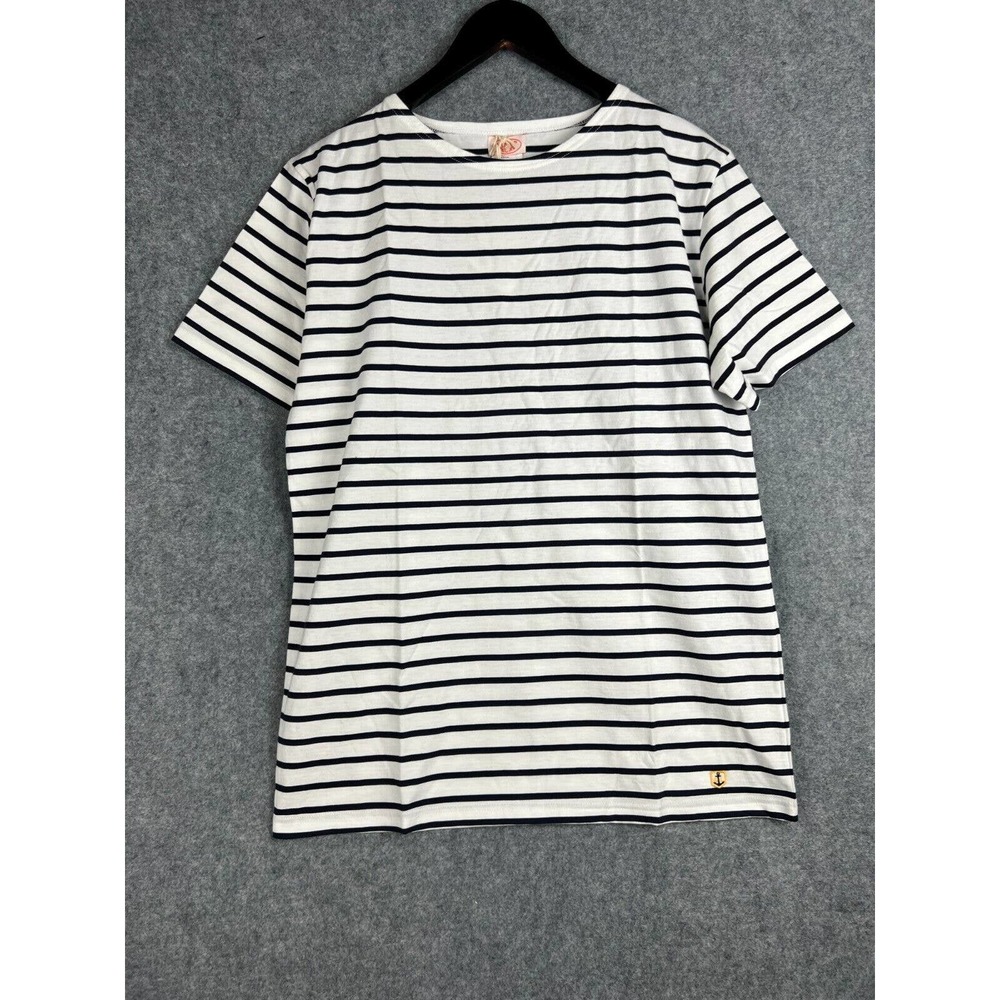 Armor Lux Women Shirt Size Extra Large White Striped Round Neck Short Sleeve